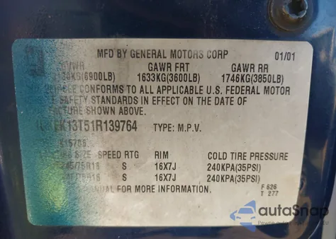 2001 GMC Yukon Slt z USA, uszkodzony, nr VIN 1GKEK13T51R139764